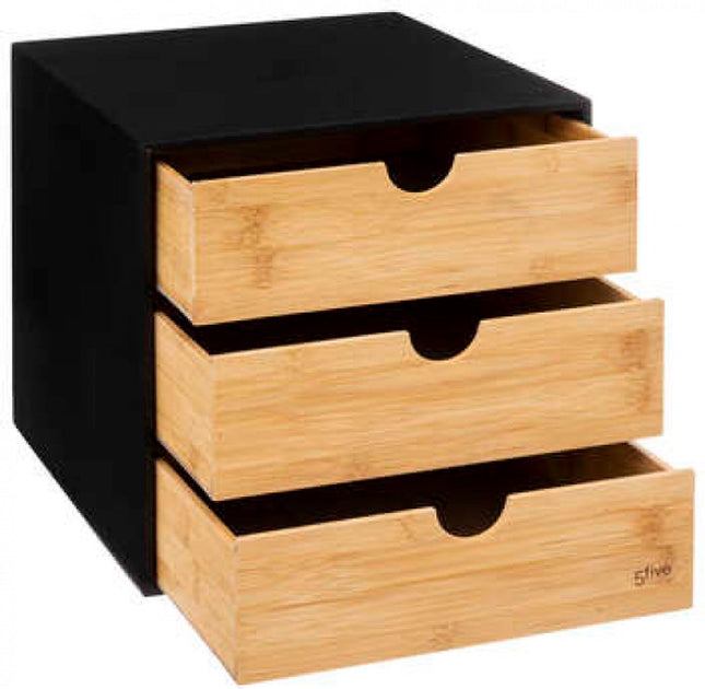 Bamboe kabinet met 3 lades - Bamboe opbergbox - Bamboe opbergkast 3 lades - A4 Formaat 25 x 31 x 25 cm - Zwart