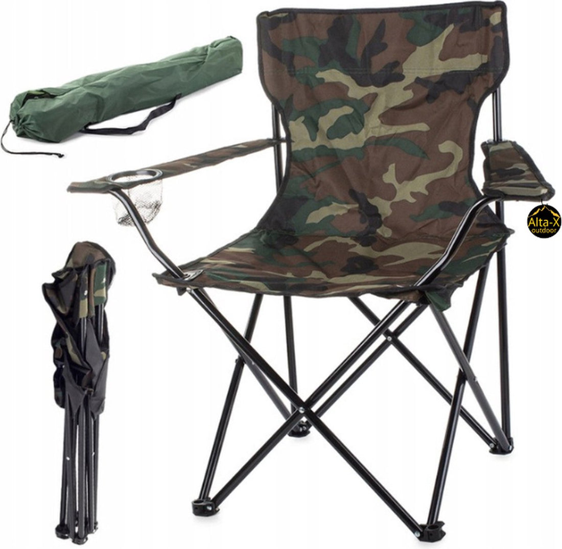 Grande chaise de pêche de voyage à motif camouflage - Chaise de pêche - Chaise de camping - Camping - Caravane - Camping-car