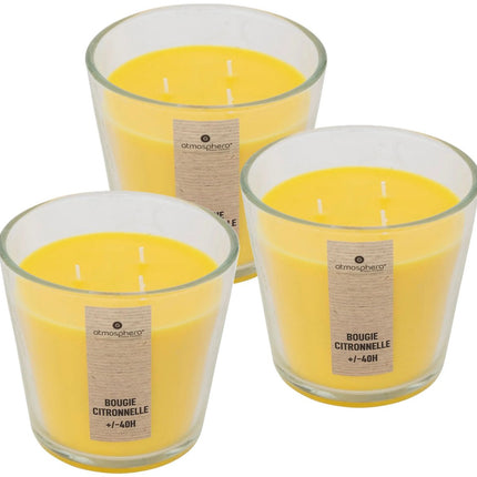 Atmosphera Candles Geurkaars - 3x - in glas - citronella aroma - 40 branduren - 13 x 12 cm - woondecoratie - geurkaarsen