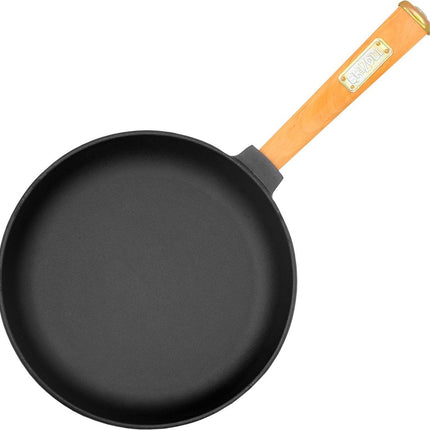 Gietijzeren Koekenpan BRIZOLL 24 cm met Houten Handvat - Perfect voor Gas, Inductie en Elektrisch Koken