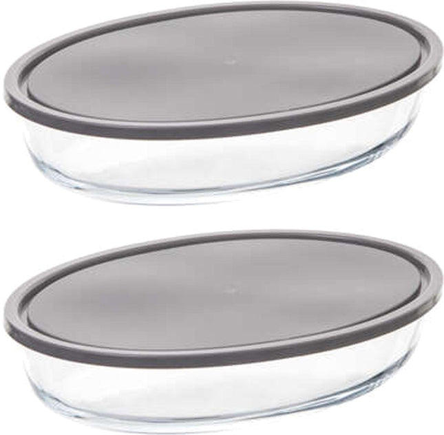 5Five Auflaufform aus Borosilikatglas mit Deckel - 2er-Set - oval - 2,4 Liter - 32 x 21 x 6,7 cm
