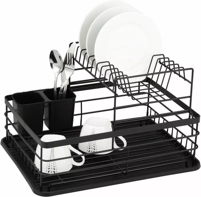 Luxe Afdruiprek met bestekkorf en lekbak - Droogrek - Afdruiprek - 43 x 29 x 27 cm