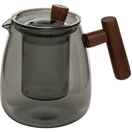 5Five Design Theepot - 800 ml - borosilicaat glas - grijs transparant - infuser/handvat hout - theekan