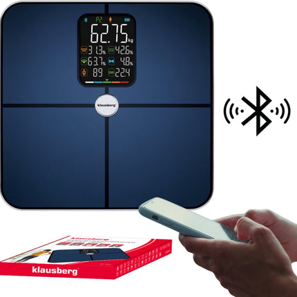 Klausberg KB-7940 Smart Personenwaage – BIA Körperanalyse – Bluetooth App – 180 kg – Dunkelblau – Körperfettanteil, Muskelmasse, Hydratation, BMI
