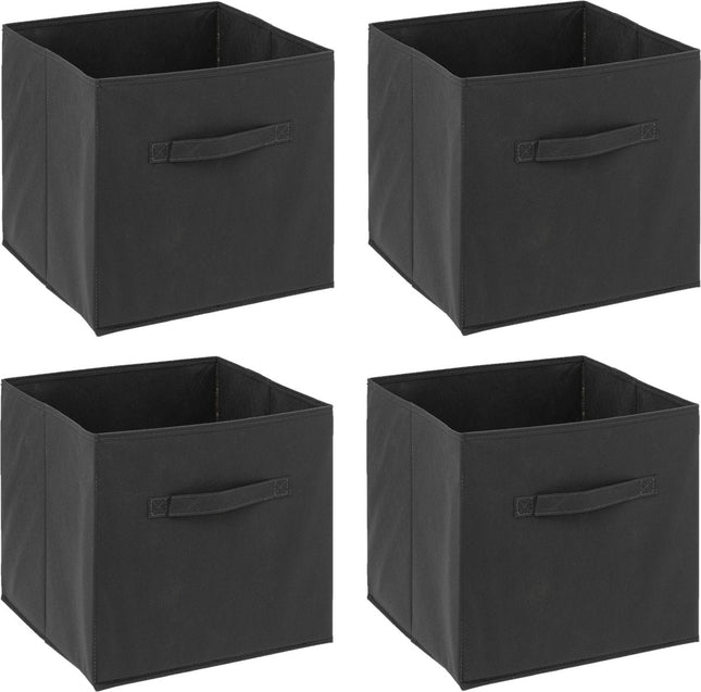 5Five Aufbewahrungskorb/Schrankkorb – 4er-Set – Dunkelgrau – 31 x 31 x 31 cm – 29 Liter – Regalkorb – Stoff mit verstärktem Boden – Faltbar
