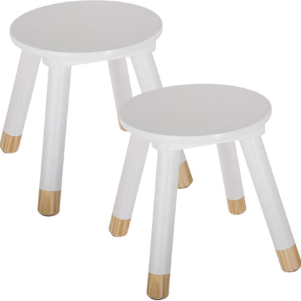 Atmosphera Kinderhocker - 2x - elfenbeinweiß - Holz - Ø24 x H27 cm - Beistellhocker/-sitze
