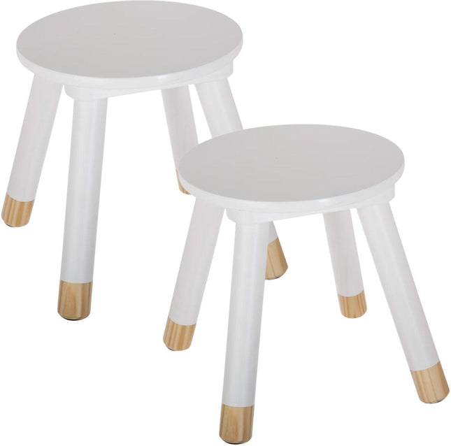 Atmosphera Kinderhocker - 2x - elfenbeinweiß - Holz - Ø24 x H27 cm - Beistellhocker/-sitze
