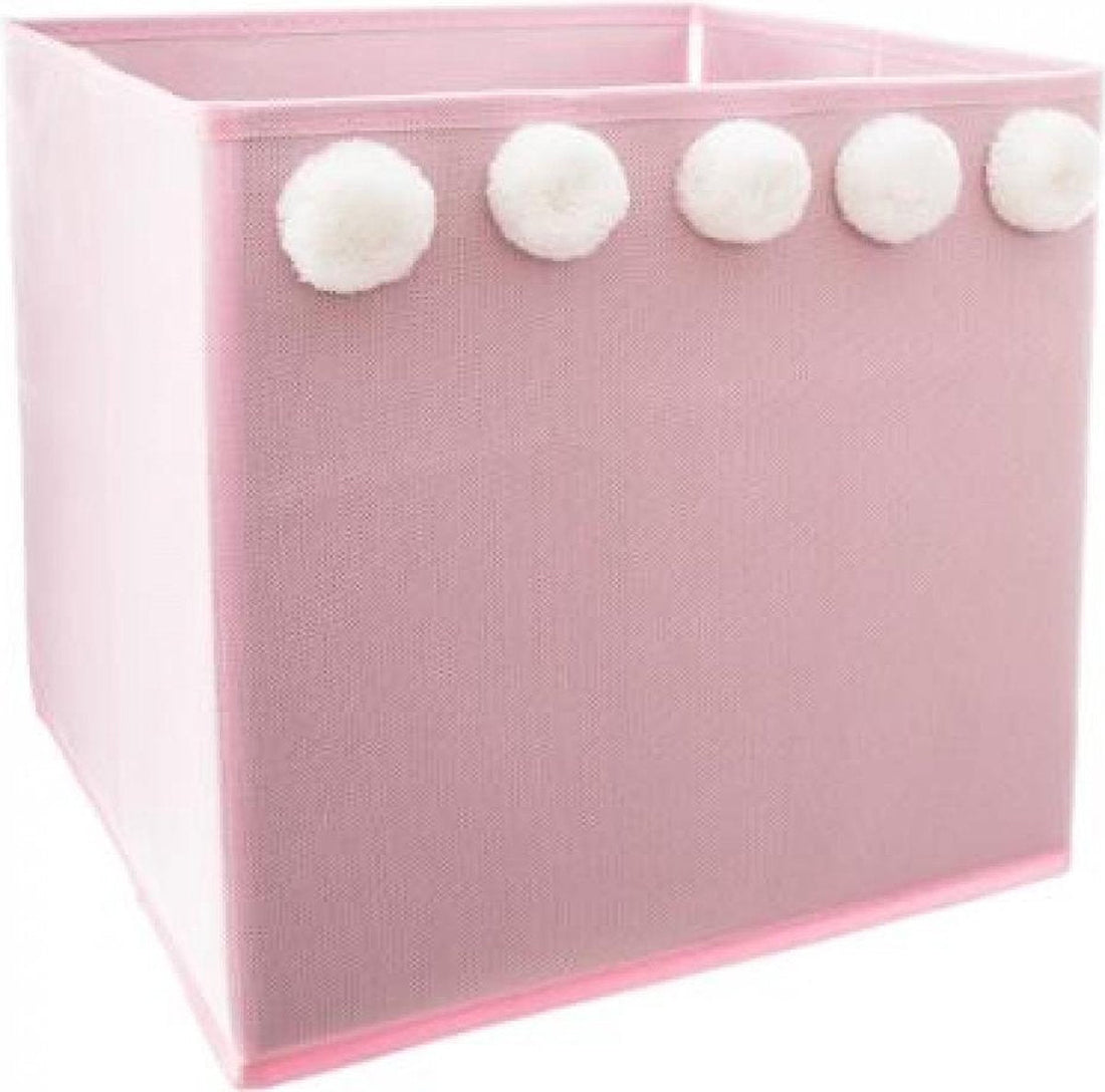 Boîte de rangement carrée - Pompon, Rose - (29 x 29 x 29 cm)