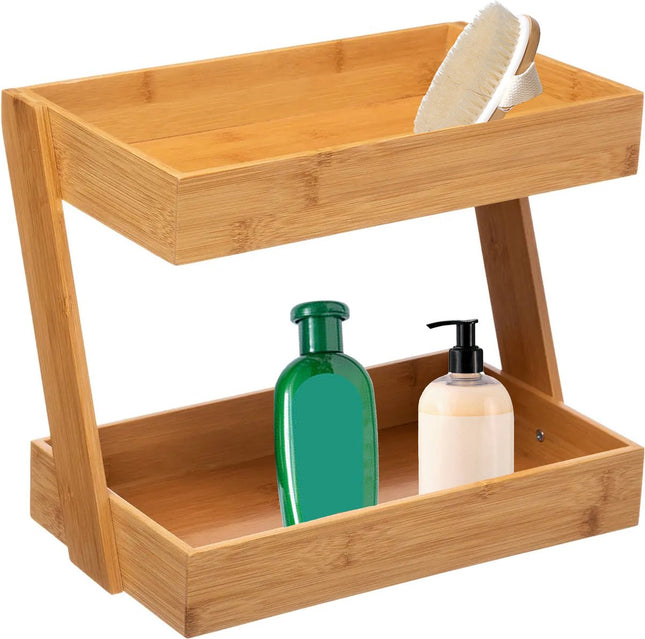 5Five badkamerrek met 2 etages - 32 x 23 x 26 cm - bamboe hout