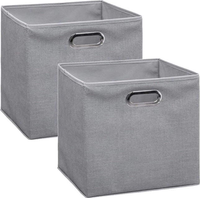 5Five Aufbewahrungskorb/Schrankkorb grau - 2er Set - Leinen - 29 Liter - 31 x 31 x 31 cm - Aufbewahrungsbox - Fächerkorb