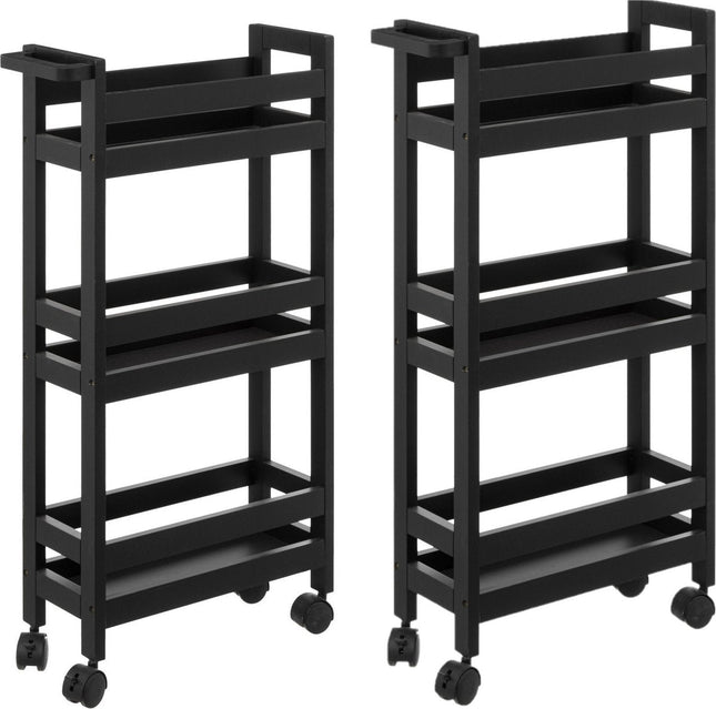 5Five Küchenrollwagen - 2er Set - 3-lagig - schwarz - T15 x B40 x H75 cm
