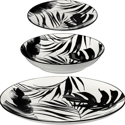 Secret de gourmet Palm Servies 18 delig - Zwart/Wit