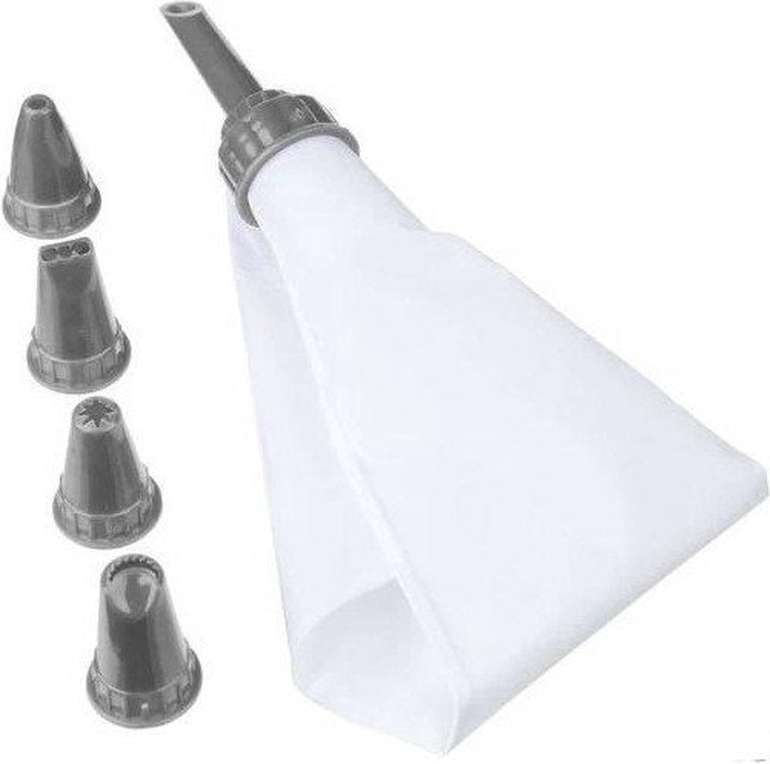 Piping bag tips set – spuitzak met 5 spuitmondjes, herbruikbaar