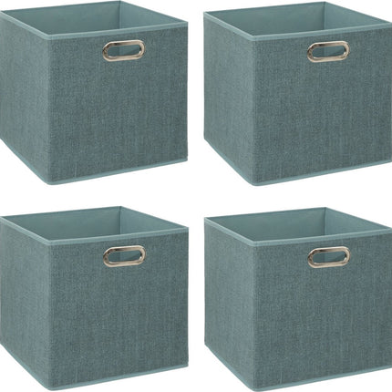 5Five Opbergmand/kastmandje - 4x - IJsblauw - 31 x 31 x 31 cm - 29 liter - Vakkenkast manden - Stof met versterkte bodem - Opvouwbaar