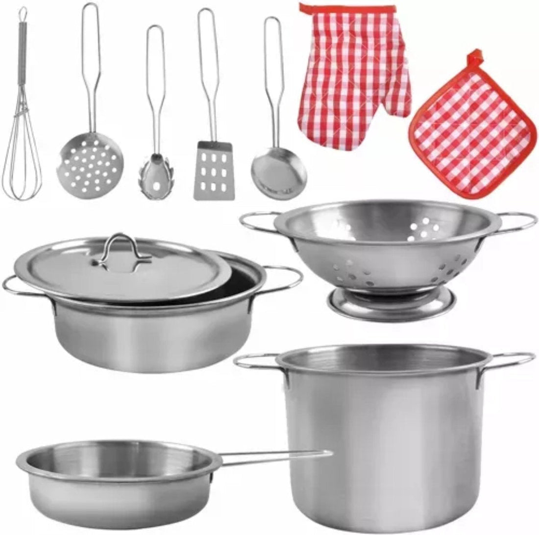 Set de cuisine pour enfants Kruzzel - Ensemble complet de 13 pièces en métal - Parfait pour les jeunes chefs