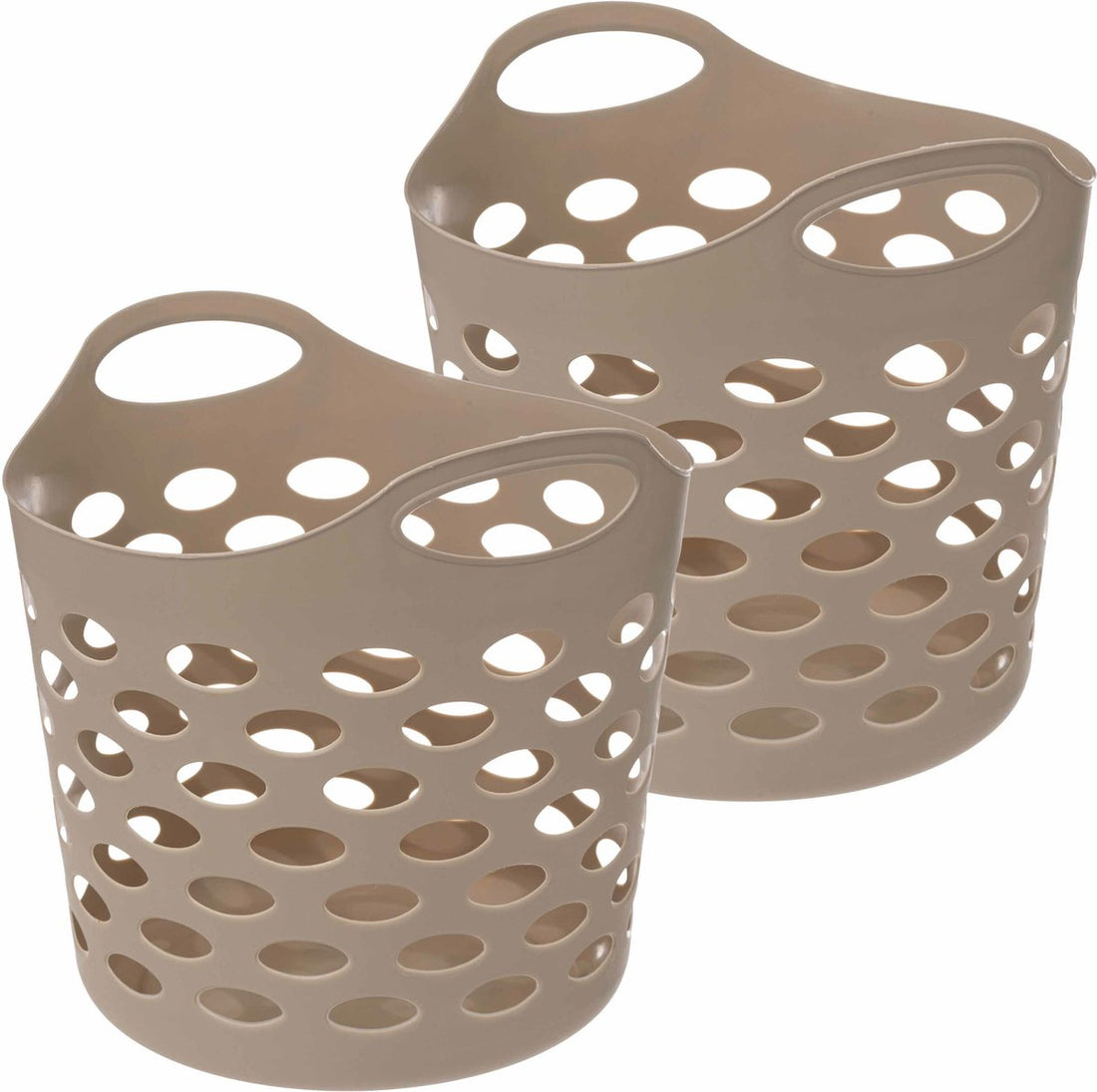 5Five Panier à Linge/Rangement Flexible - 2x - Rond - Beige - 28 Litres - D39 x H54 cm