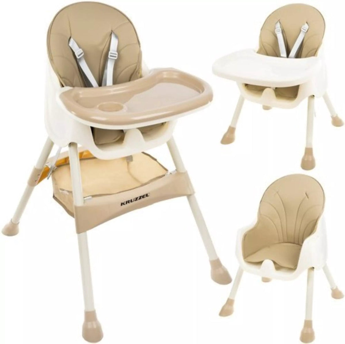 Chaise haute 3 en 1 - harnais de sécurité 5 points - Beige