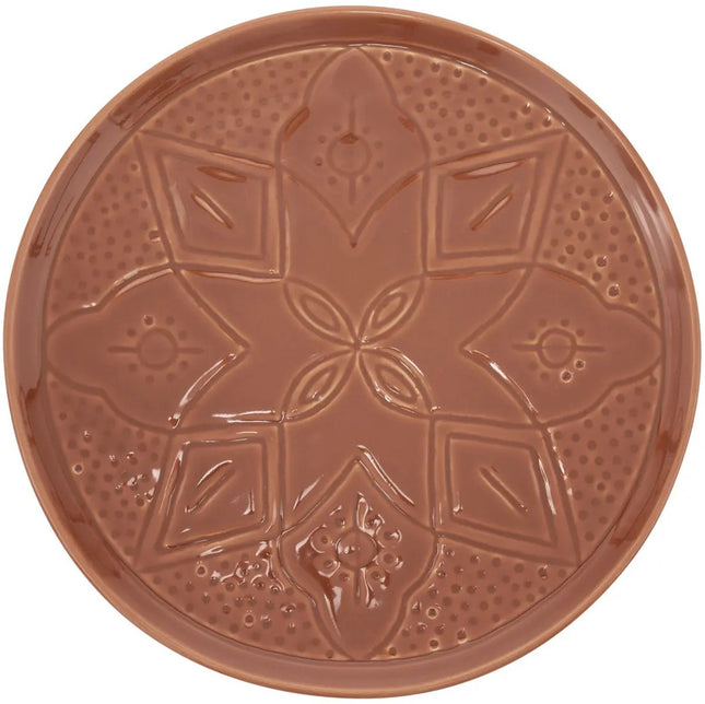 Terrakotta Teller 27 cm - 4er Set - Essteller mit gravierten Blumenmotiven - Speiseteller - Teller -
