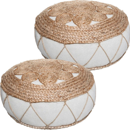 Atmosphera Bodenkissen Rituals - 2er Set - beige - Jute/Baumwolle - 43 x 18 cm - Extra dickes rundes Bodensitzkissen/Matratzenkissen - Niedriger Pouf