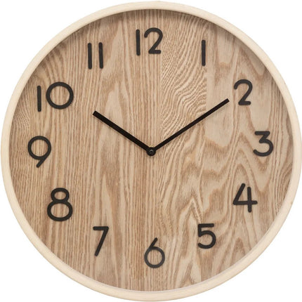 Atmosphera Wandklok/muur klok - Woody - Dia 38 cm - hout - beige - keuken/kamer/kantoor