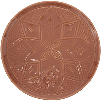 Terrakotta Teller 27 cm - 6er Set - Essteller mit gravierten Blumenmotiven - Speiseteller - Teller -