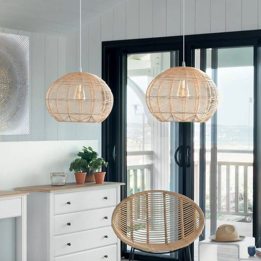 Atmosphera rotan hanglamp rond, beige – bolvormige kap, Ø 38 cm – foto 2