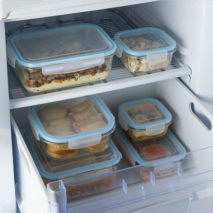 5Five Vershoudbakje met deksel - 2x - glas - luchtdicht - met clips - 14 x 10 x 5 cm - 330 ml