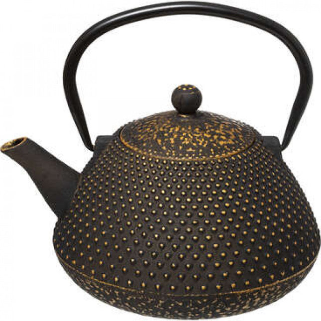 Gietijzeren theepot zwart koper - japanse stijl - bolletjes stippen - cast iron - 0,8 L - hip - cadeau tip