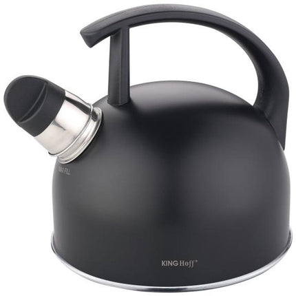 Kinghoff Traditionele Waterketel – Fluitketel – RVS, Mat Zwart, 1.5L – Fluitfunctie – Geschikt voor Alle Kookplaten (Gas, Elektrisch, Keramisch, Inductie)