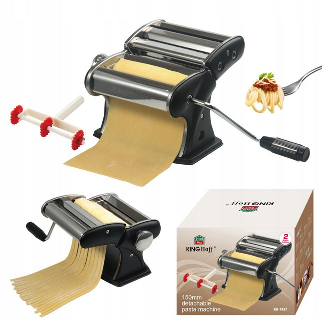 KINGHoff KH-1957 Manuelle Nudelmaschine - 150mm Breit - Für frische Tagliatelle, Spaghetti & Lasagne - Pasta Maker -
