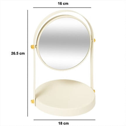 5Five Make-up spiegel met standaard - 18 x 26 cm - metaal - ivoor wit - badkamer/kaptafel - draaibaar
