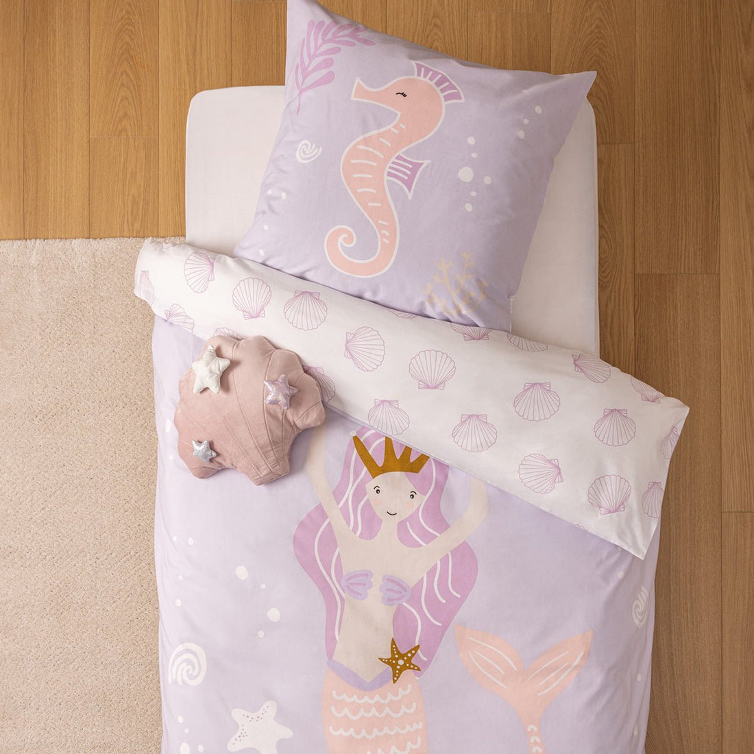 Atmosphera Kids Parure de lit 1 personne Housse de couette 140x200cm et 1 taie 65x65cm - Sirène
