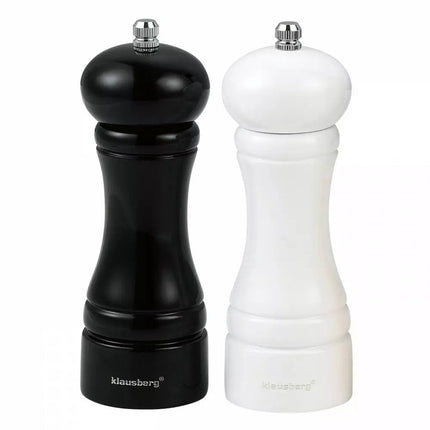 Klausberg KB7558 - Peper- en Zoutmolens Set van 2 - Rubberhout - Keramisch Maalwerk - Instelbare Maalfijnheid - Wit en Zwart - Peper en Zoutstel