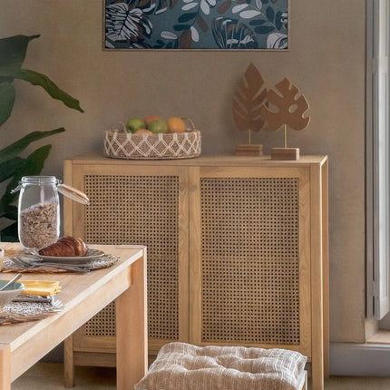 Atmosphera Dienblad/serveer plateau - Dia 38 cm - gevlochten en macrame - Naturel look - Metalen frame