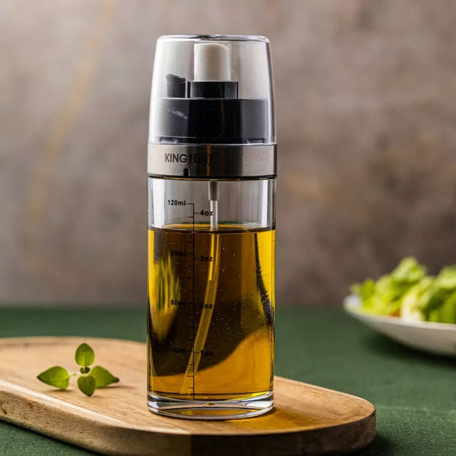 KINGHOFF - 2-in-1 Öl- und Essigsprüher mit Messbecher - Ölzerstäuber für Speiseöl, Ölflasche 150 ml, Sprühen und Gießen 2-in-1 Ölsprühflasche, Ölspray zum Kochen, Öldosierer, Ölsprüher, Spray Öl und Essig Spender