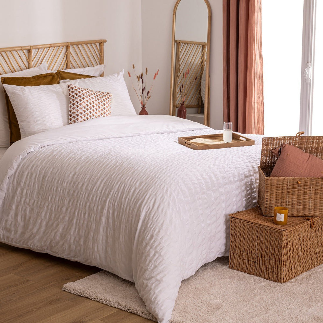 Atmosphera Parure de lit - Housse de couette 240x220cm + 2 taies d'oreiller - Blanc