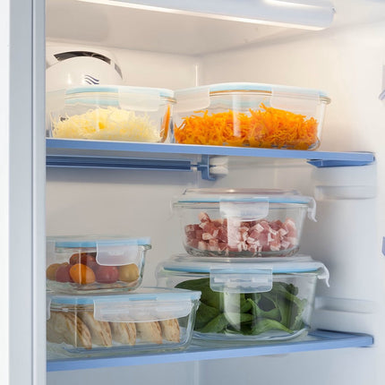 5Five Vershoudbakje met deksel - 2x - glas - luchtdicht - met clips - 14 x 10 x 5 cm - 330 ml