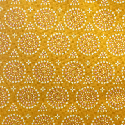 Tischdecke aus Polyester rund Durchmesser 180 cm - Ethno-Print ockergelb - Esstisch Tischwäsche