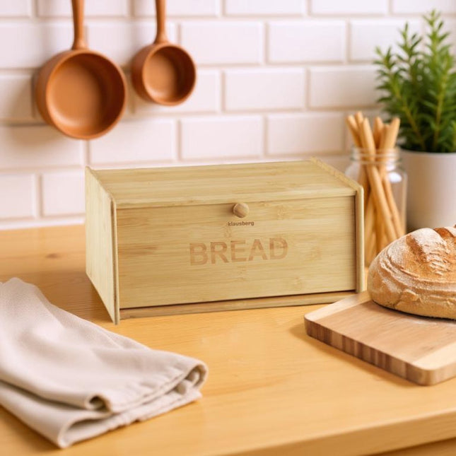 KLAUSBERG Bambus Brotkasten - 39,5x24,5x18 cm - Natürlicher Brotkasten für frisches Brot - KB-7933 - Brotdose - Brotfrischhaltedose