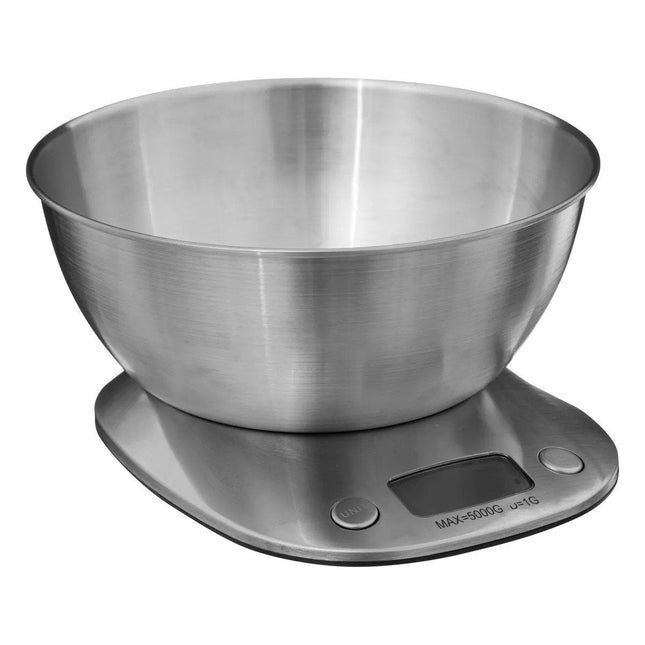 5Five Digitale keukenweegschaal met kom - zilver - metaal - D21 x H22 cm - op batterijen