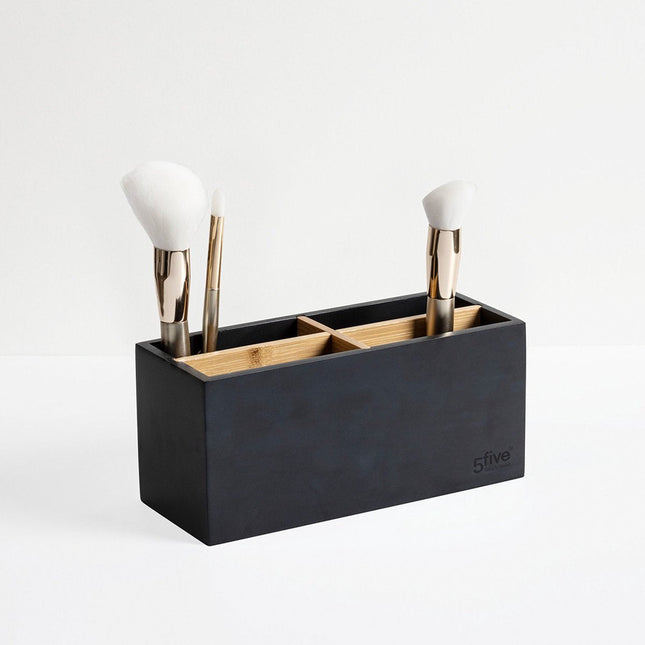 Organizer bamboe en zwart hout 4 vakken | Bureau bakje met vakjes | Make up opberger 21 x 8 x 9 cm