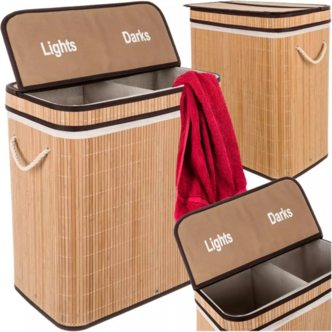 Panier à linge en bambou Ruhhy - Deux compartiments - 100L - Élégant et durable