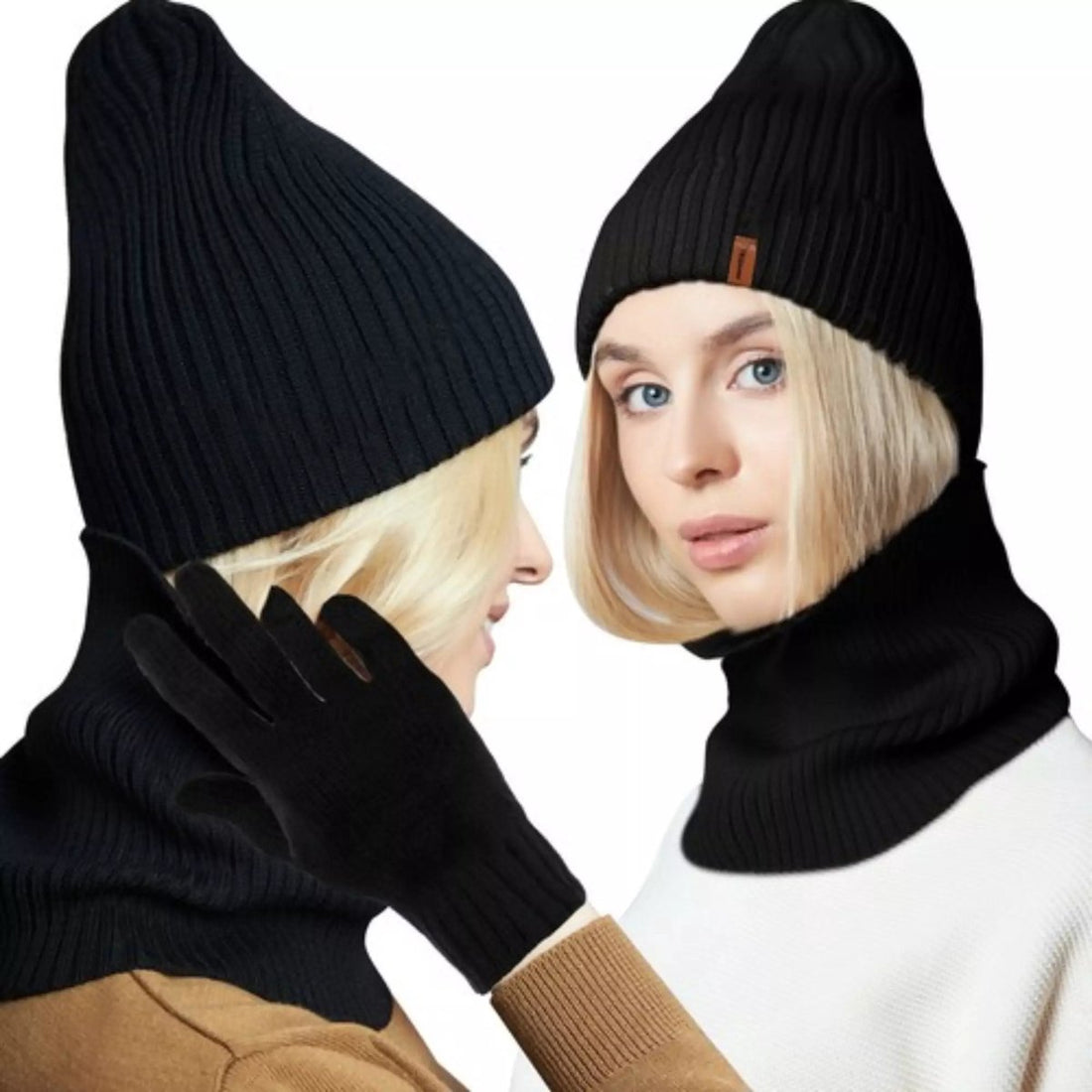 Trizand 3-delige winterset zwart – muts, col en handschoenen van acryl