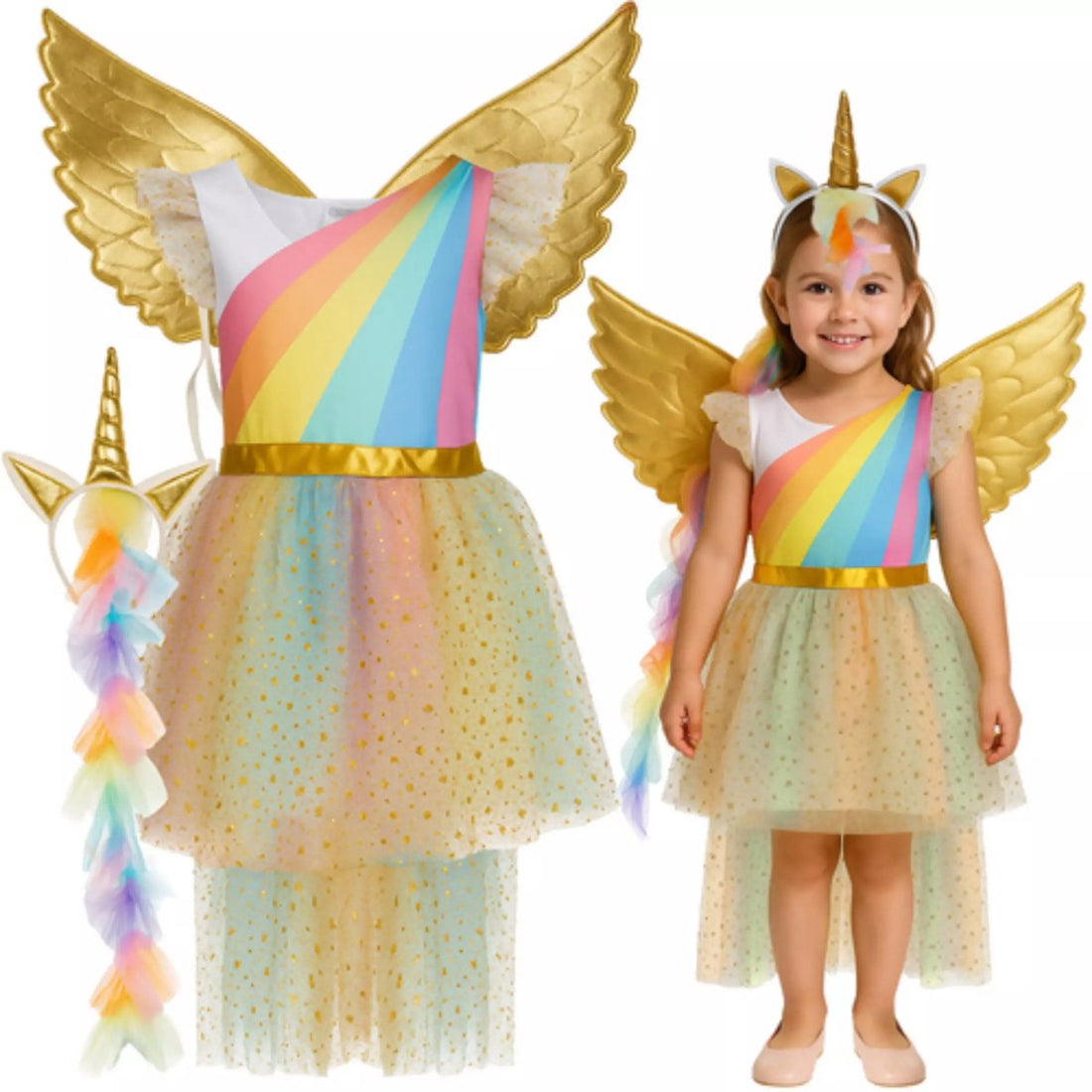 Kruzzel Licorne / Costume de licorne 122-128 cm - robe, ailes et serre-tête