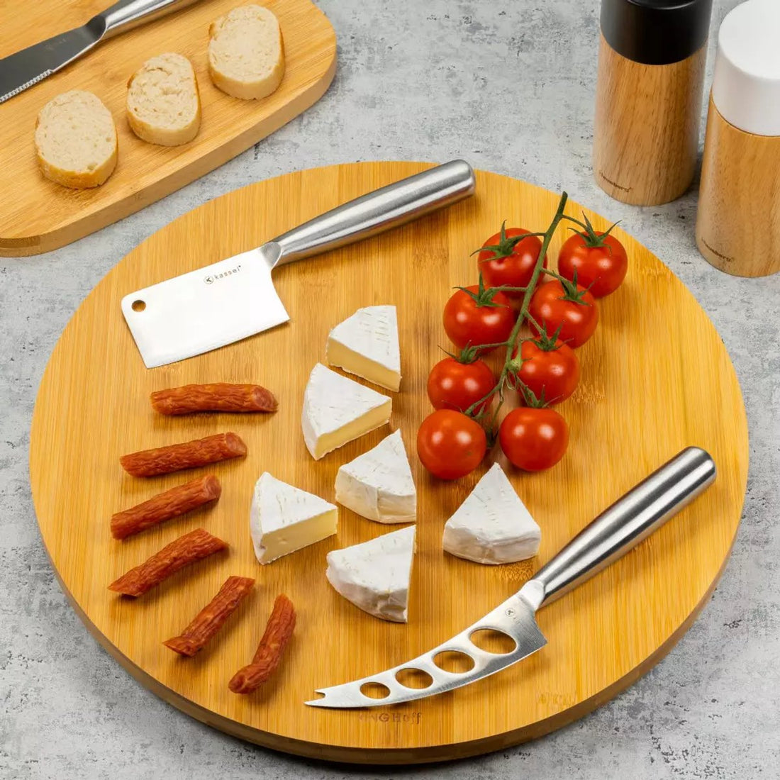 Kinghoff draaibare borrelplank van bamboe – Ø 35 cm, 360° draaibaar (KH1566)