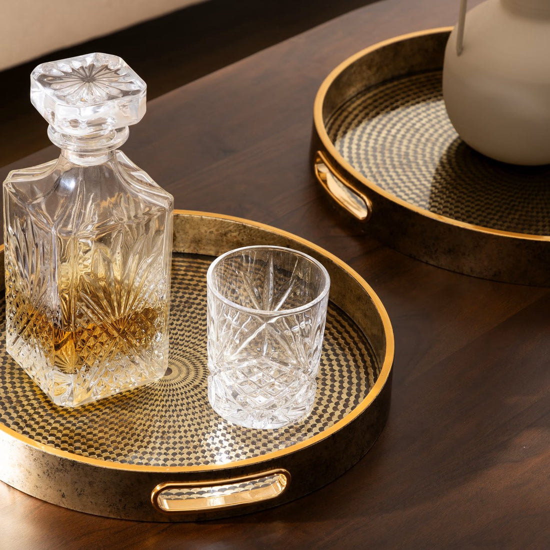 Atmosphera dienbladen / plateaus goud, set van 2 – Ø 31 en 35,7 cm