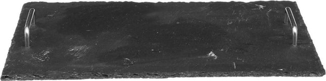 Schneidebrett aus Schiefer, Servierplatte - Servierplatte mit Griffen, grau/schwarz