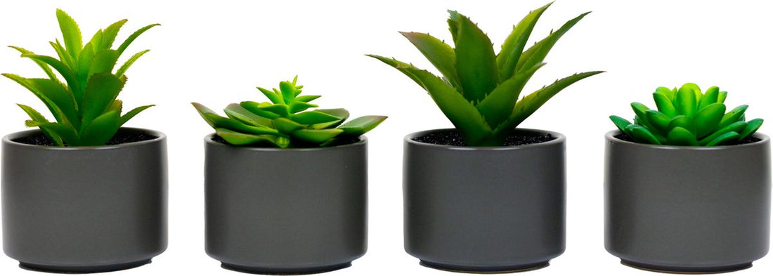 Plante artificielle Atmosphera - Fausse plante - Gris - Lot de 4 - Pour intérieur - Avec pot