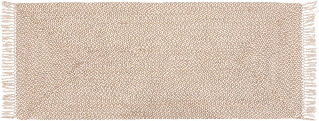 Langwerpig tapijt Floral – beige jute en katoen met franjes, 80 x 200 cm