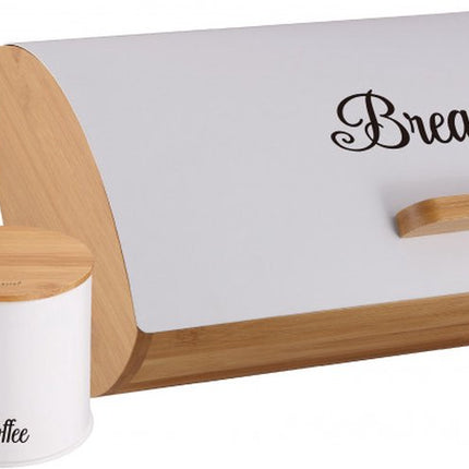 Kassel 93515 - Brotkasten mit 3 Vorratsdosen - Weiß - Stahl / Bambus